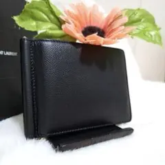 ✨極美品　付属品あり✨サンローラン　マネークリップ　キャビアスキン　レザー　黒
