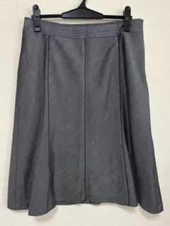 icB大きいサイズ42グレー ヘリンボーンフレア膝丈スカート♭6991