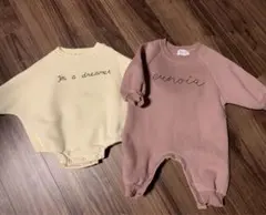 韓国ベビー服　ロゴ裏起毛　ベビーロンパース　2点セット