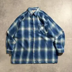 古着 80s アクリル フランネル シャツ シャドウ チェック ブルー ボックス