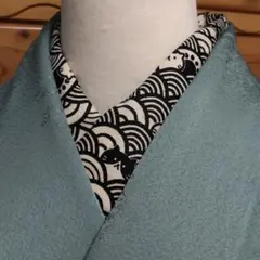 青海波に猫ちゃんの半衿　生成り×黒のサムネイル