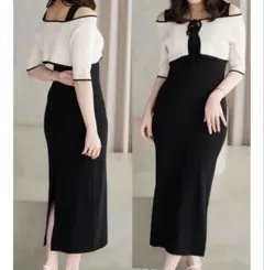 MERCURYDUO 3WAY配色ストラップバッククロスロングスリーブワンピース