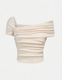 SHEIN Girlism ティーンガール非対称ネックルーシュTシャツ ワンホンのサムネイル