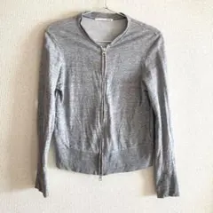 n100長袖ジップアップカーディガン グレー コットン100% サイズ表記無し
