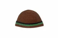 クラッシャーハット クロシェハット ストライプデザイン 茶色、緑、黒