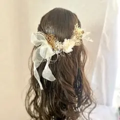 ドライフラワー髪飾り　ロングリボン付き　金箔　水引　卒業式　袴　結婚式