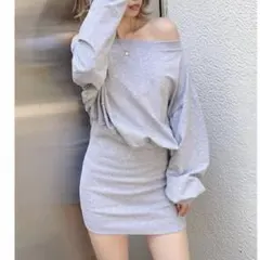 【GYDA】 ドッキングオフショルスウェットワンピース グレー