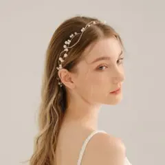 【新品】ヘッドドレス パール ゴールド リボン 結婚式 ウェディング 髪飾り