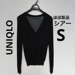 ほぼ新品［S］UNIQLO Vネックシアーカーディガン ブラック　黒のサムネイル