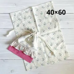 水色花柄×ピンク　給食袋　ランチョンマット　40×60 入園入学セットグッズ