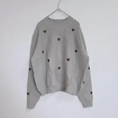 ラジェム ハート柄 ニットセーター グレー 刺繍 フリーサイズ レディース
