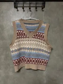 ノルディック柄 ニットベスト