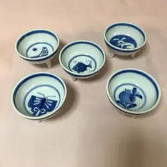 林九郎窯 一閑人 豆皿 小皿 5枚セット 染付 色絵 絵変わり 縁起物
