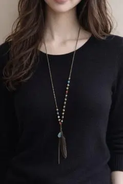 H.P.FRANCE購入 フェザーモチーフ ロングネックレス アンティーク調