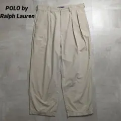 POLOラルフローレン2タックポロチノベージュ ワイド ダブル裾 34 雰囲気系