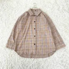 ZUMUSオーバーサイズ チェックネルシャツ Fベージュ