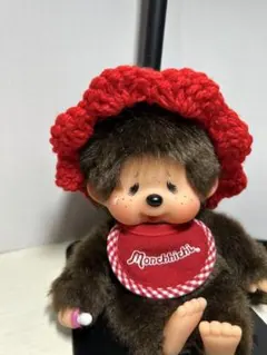 モンチッチSサイズ用 かぎ針編み いちご帽子 ハンドメイド