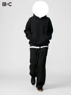 ユニクロCスウェットワイドパンツブラックM