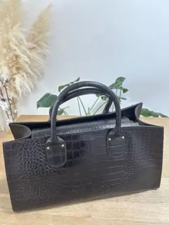 【BARNEYS NEW YORK】クロコ押しバッグ　ダークブラウンのサムネイル
