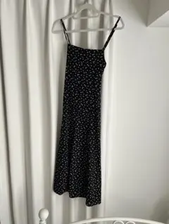 黒 小花柄 ロングキャミワンピース