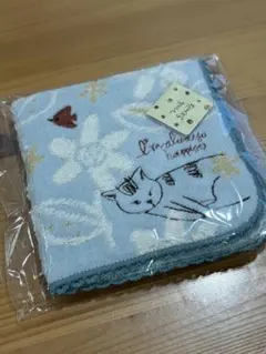 新品　猫と花の刺繍タオルハンカチ