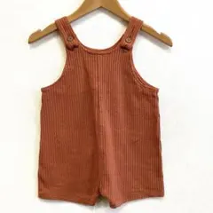 美品　H&M オレンジ リブ編みオーバーオール 104 ワッフル　ハーフパンツ