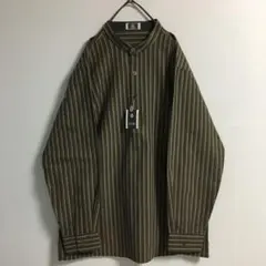 デッドストック 日本製 古着 ストライプ バンドカラーシャツ 長袖 メンズ