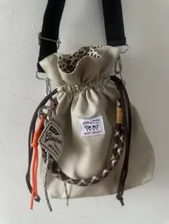 2WAY巾着バック▼ハンドバック▼ショルダーバック▼ベージュ▼ヒョウ柄▼