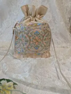 インド刺繍　巾着バッグ　サコッシュ　91