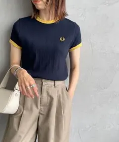 FRED PERRY 別注 ランダムリブ ワンポイントロゴ刺繍 リンガーTシャツのサムネイル