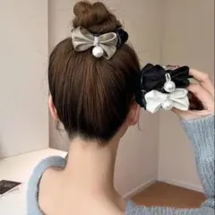 リボン型ヘアクリップ パール付き