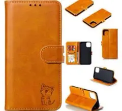 【IPhone 13 】手帳型ケース スタンド式 ねこ カバー 黄色