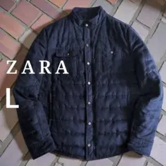 美品 ZARA ザラ フェイクスエード 中綿入 ジップブルゾン L ネイビー