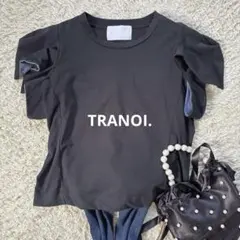 美品 トラノイ スクエア フリル スリーブカットソー Tシャツ 水色 黒 お洒落のサムネイル