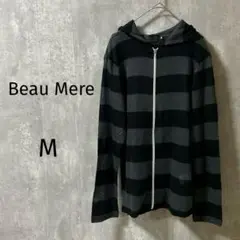 4222【Beau Mere】ボーダーニットパーカー　薄手　透け感M バイカラー