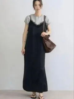 【新品】BONJOUR SAGAN レーストリムキャミワンピース／ブラック