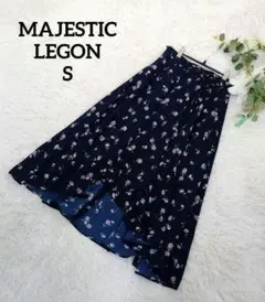 マジェスティックレゴン フレアスカート(S)ネイビー花柄 バックゴム フェミニン