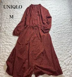 ユニクロ 小花柄総柄ロングワンピース ウエストリボンM 大人可愛い 春色