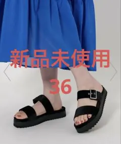 【新品】United Arrows ダブルベルトプラットフォームサンダル 黒36のサムネイル