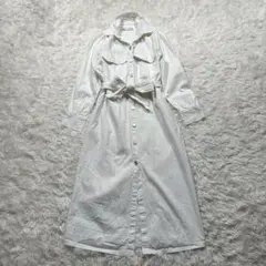 【美品】ZARA リネン混 デニムワンピース 白 マキシ丈 ベルト付 XS