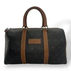 オールド　ディオール　ボストンバッグ　ハニカム　革ロゴ　ダークブラウン　PVC