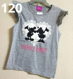 120☆ミッキー＆ミニー　キラキラ　Ｔシャツ　半袖　薄グレー❇新品❇女の子❇