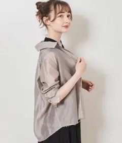 【美品】31 Sons de mode シアーシャツ ブラウン　透け感のサムネイル