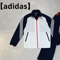adidas ジャージ　セットアップ　ネイビー　ホワイト　ランニングウェア