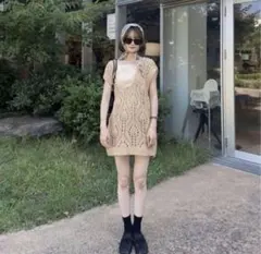 Eaphi U NECK LEAF PATTERN KNIT VEST