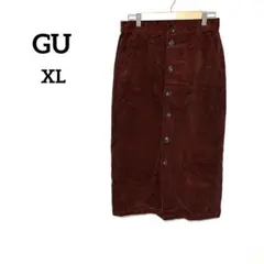 新品 GU コーデュロイフロントボタンナロースカートQ ブラウン XL