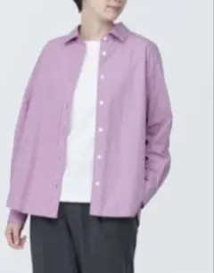 洗いざらし　ブロードレギュラーカラー長袖シャツMピンクストライプ