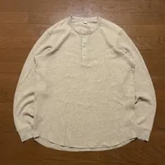 UNIQLO ブラウンベージュ ヘンリーネックワッフルサーマルカットソー L