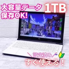 大容量保存OK！1TB搭載 ノートパソコン NEC 8GB カメラ 初心者向け