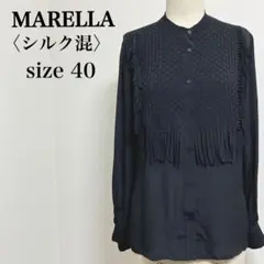 マレーラ シルク混バスケット編みフリンジブラウス バンドカラー 黒40 M相当のサムネイル